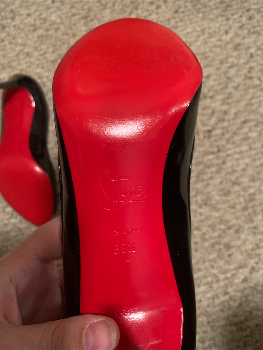 Christian Louboutin Black Patent Peep-Toe Pumps with Bow Accent 38.5 - Picture 5 of 6